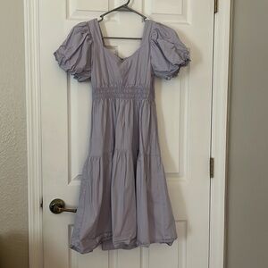 Bishop sleeve shireed waist solid dress